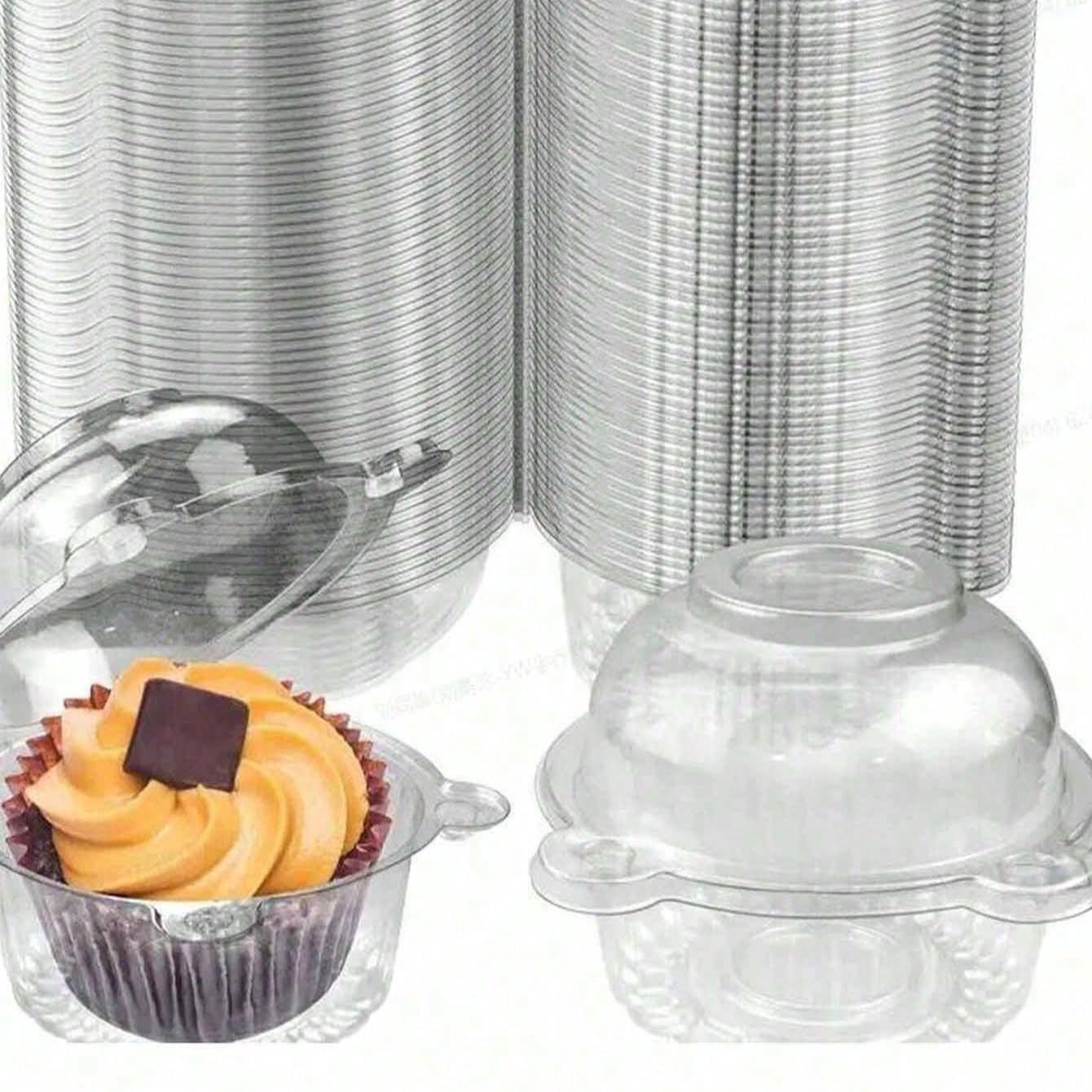 Clear Plastic Cake Cup Boxes, Disposable Stackable Cupcake Containers, Airtight Lid for Parties Weddings, 10-100pcs Set, Premium Cake Box
