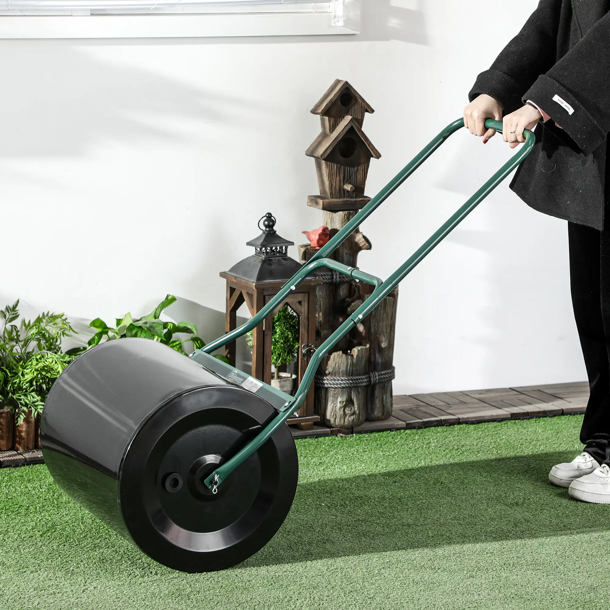 Outsunny 20" Push/Tow Behind Lawn Roller, 16 Gal Water or Sand Fillable Lawn Roller for Flattening Sod, Grass & Soil, Heavy-Duty Yard Roller for Garden, Lawn Care, Landscaping, Turf & Seed Bed Preparation