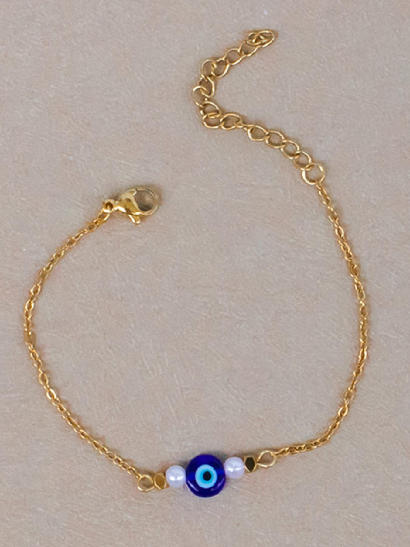 Stainless Steel Devil Eye Jewelry Set, Summer Simple Pearl Glass Eyes Necklace Bracelet, Elegant Fashion Accessory