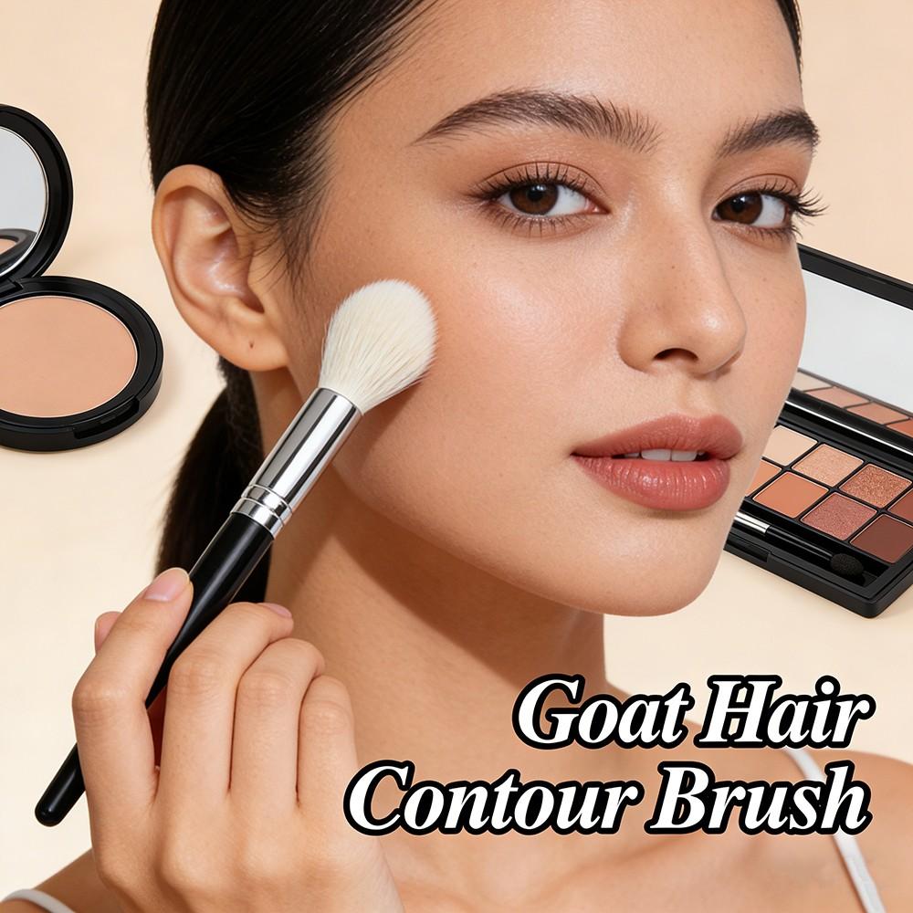 Goat Hair Contour Brush, Face Contour Powder Blush Highlight, Tapered Makeup Tool, 100% Goat Hair, Sculpting Makeup Brush 002