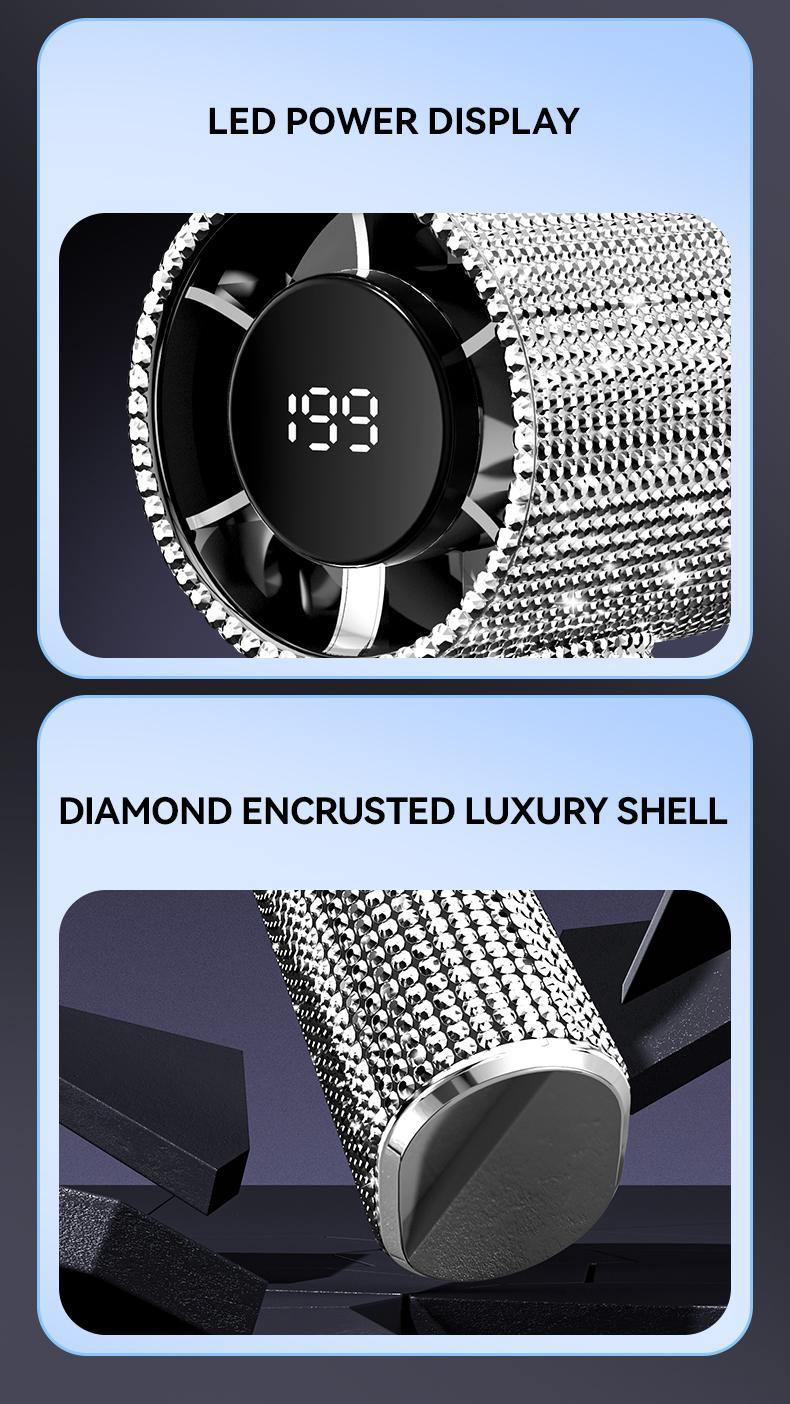 MGALL S5 Full Diamond Luxury Craftsmanship Portable Handheld Turbo Fan, 3 Gear Wind, Rechargeable Long  Battery Life Hand Fan With Digital Display For Outdoor Activities, Travel, Office,Wonmen's gift