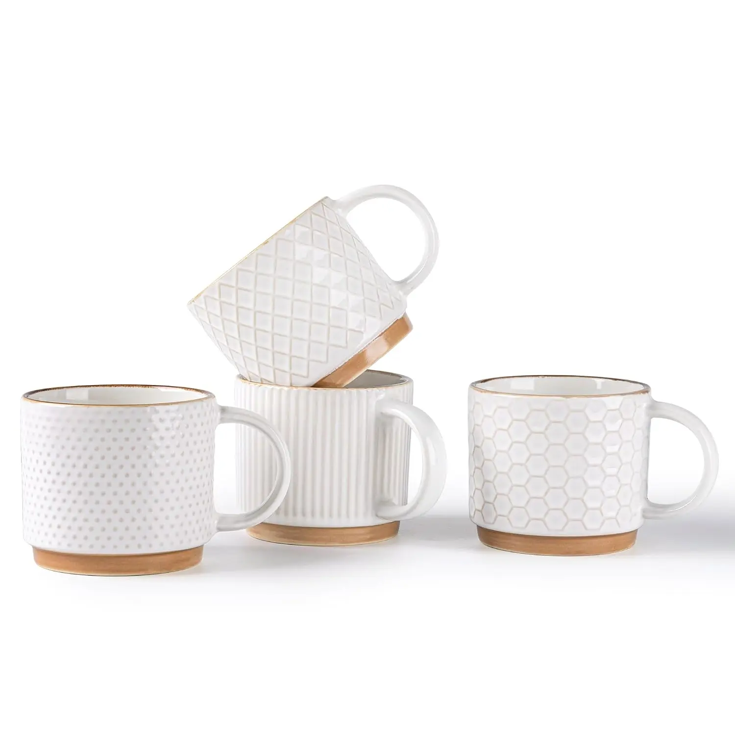 6 OZ Stackable Coffee Mugs Set of 4, Ceramic Coffee Cups Set