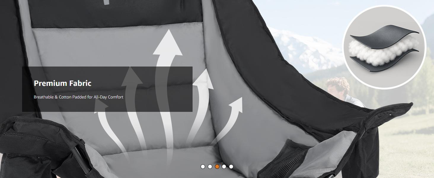 SLSY XXL Oversized Rocking Camping Chair for Adults, Fully Padded Folding Outdoor Lawn Chair with Cooler Bag & Side Pocket, Supports 400 lbs Portable Recliner