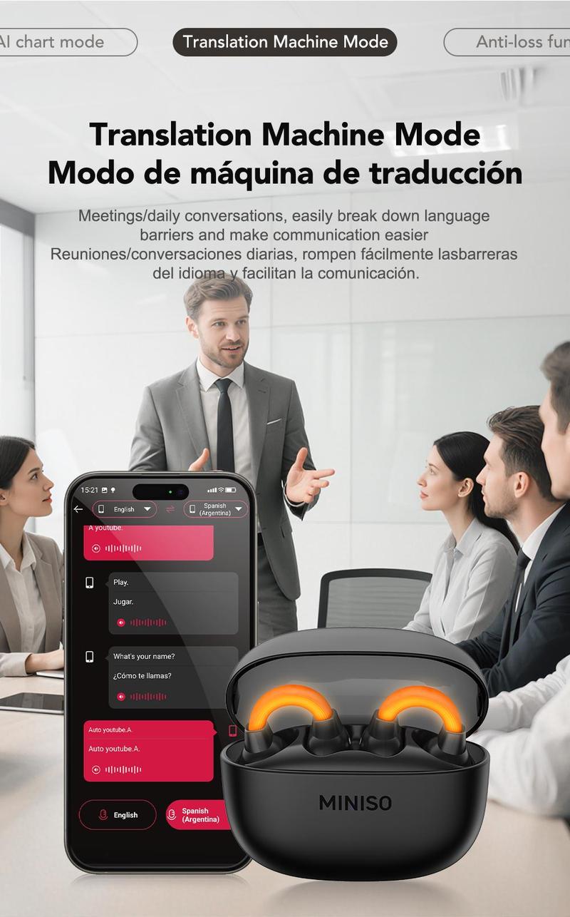 MINISO MS191 Wireless Bluetooth AI Language Translator Earbuds OWS Translation Headphones Support 134 Languages Accents Travel Translation Devices Smart Headsets