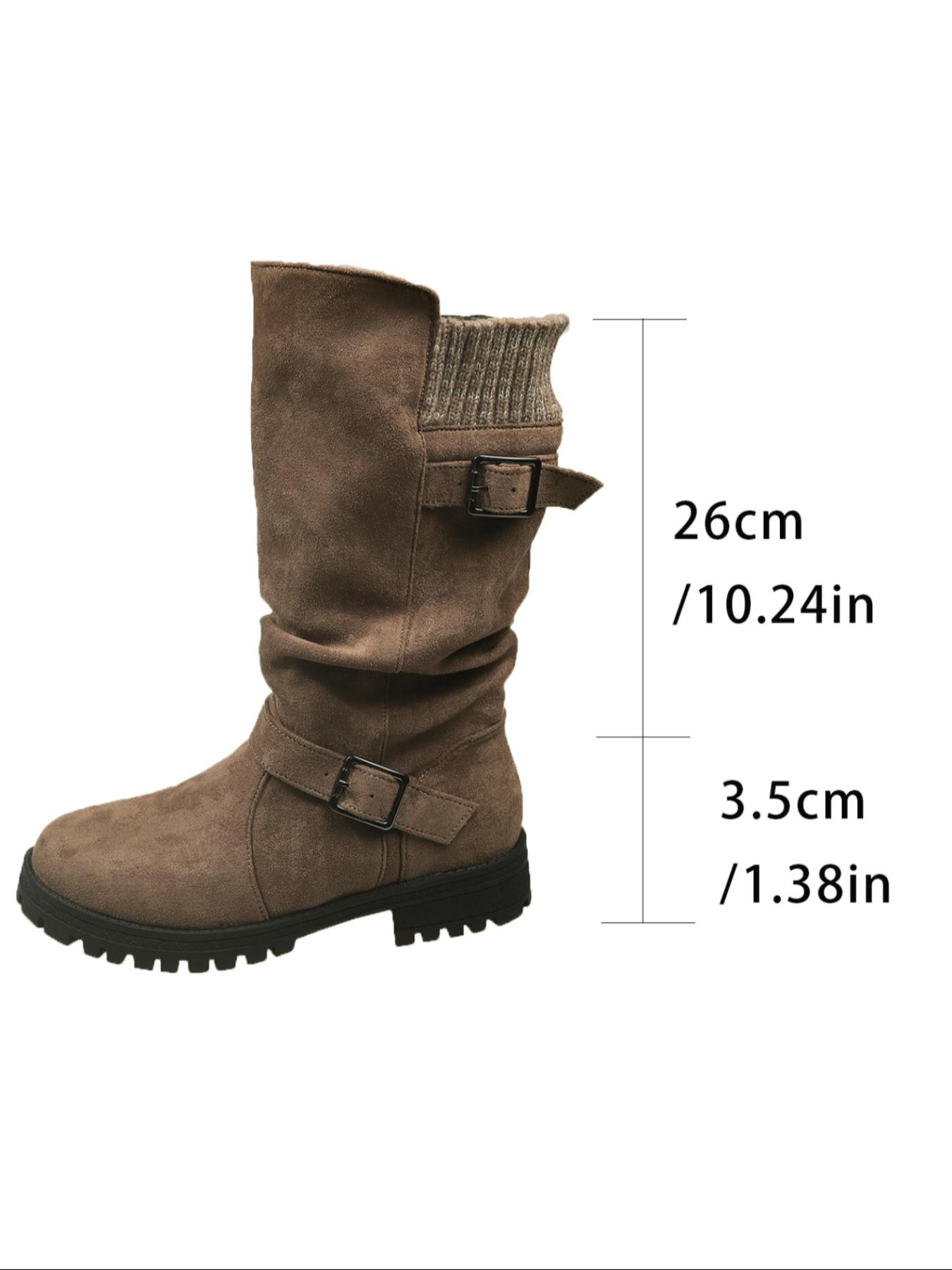 Comfortable mid calf suede women's boots for autumn and winter, Round Toe Boot, with a retro flat design that is comfortable and versatile, perfectly fitting the legs, and suitable for autumn and winter fashion boots