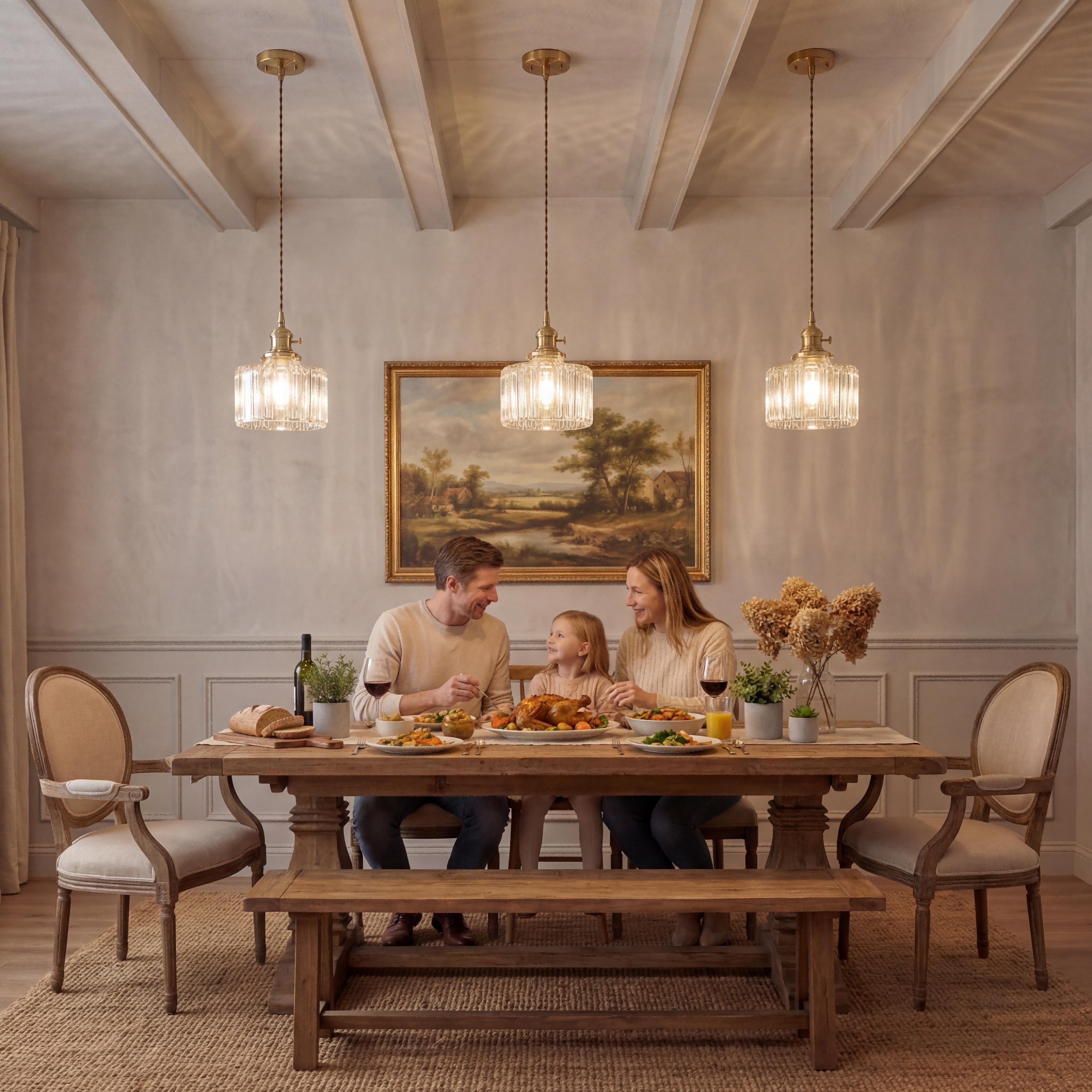 1pc Crystal Chandelier, Modern Adjustable Height Hanging Bedside Lamp, Farmhouse Glass Shade, Suitable for Dining Room Bedroom Kitchen Bar(E27x1 Base, Not Included)