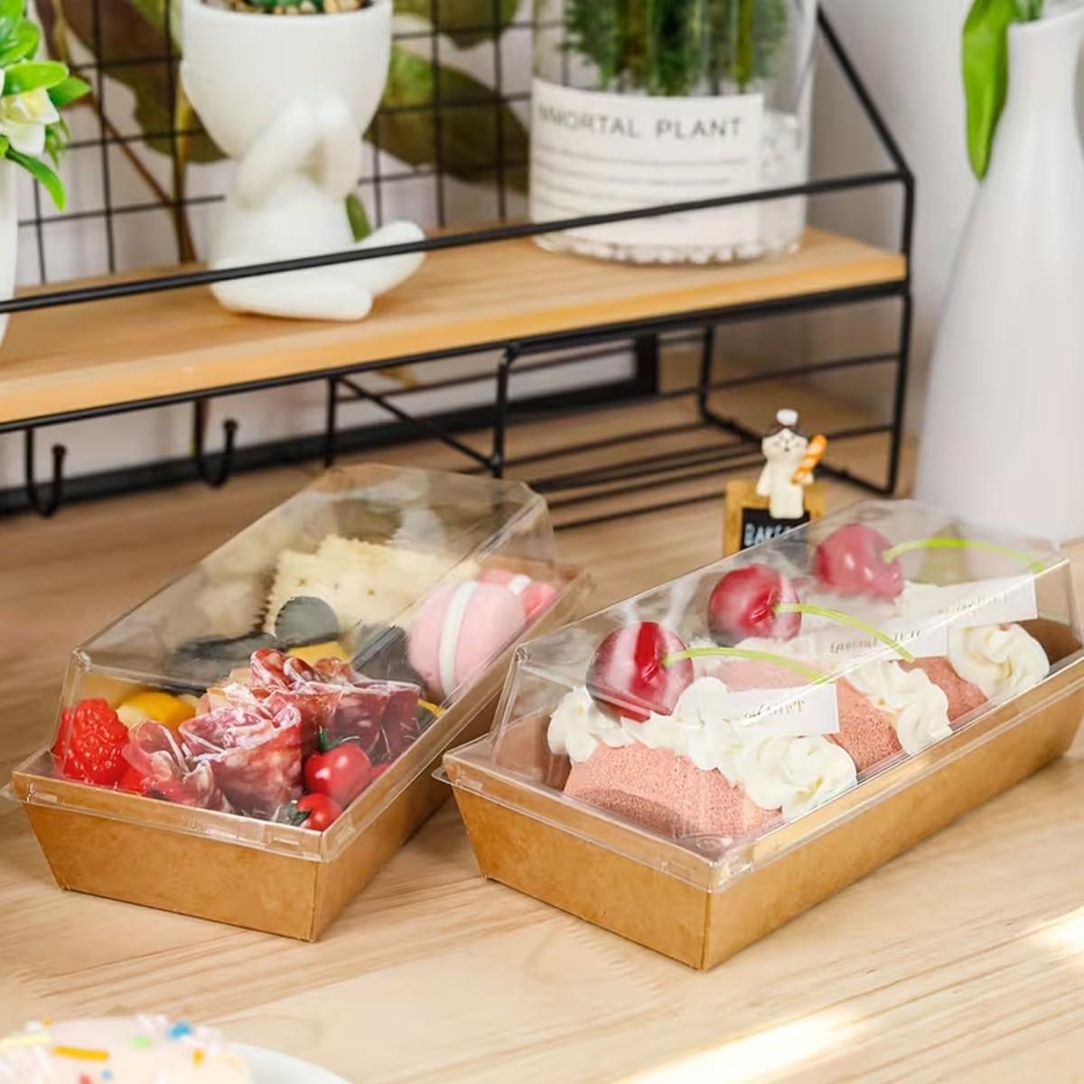10/30pc Kraft Paper Baking Box with Transparent Plastic Lid, Rectangular Dessert Container for Donuts, Cookies, Cakes, Sandwiches, Light Snacks, Events, Premium Cake Box