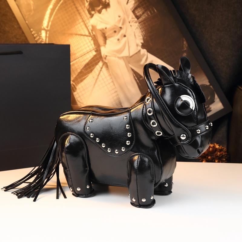 Unique Design Small Horse Bag for Women, Personalized Studs Fringe Animal Purse, Vintage Punk Style Handbag Shoulder Bag
