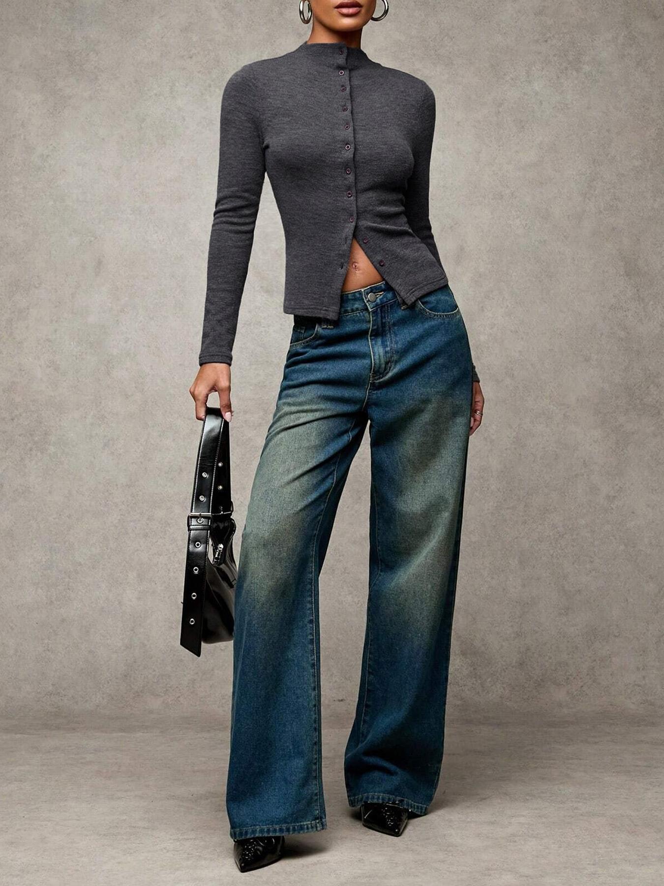 Women's Spring & Fall Casual Slim-Fit Plain Shirt Collar Long Sleeve Single-Breasted Top Blouse, Comfortable Daily Wear for Women