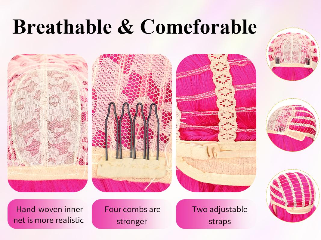 Fxmongyi Short Bob Wig with Bangs 10inch Bob Wig with Realistic Middle Part Synthetic Colorful Cosplay Daily Party Wig for Women