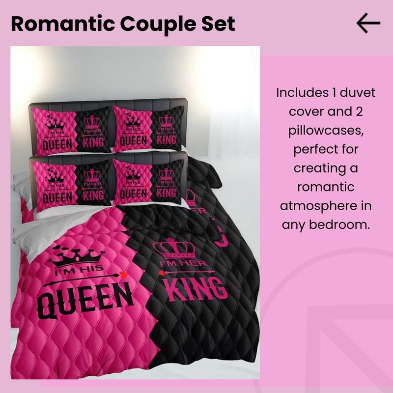 3-piece couple style king and queen printed duvet cover set, Bedroom Bedding Set, Valentine's Day elements, including 1 duvet cover and 2 pillowcases (excluding the core), suitable for all seasons, creating romantic bedroom couple bedding 3-piece couple style king and queen printed duvet cover set, Bedroom Bedding Set, Valentine's Day elements, including 1 duvet cover and 2 pillowcases (excluding the core), suitable for all seasons, creating romantic bedroom couple bedding