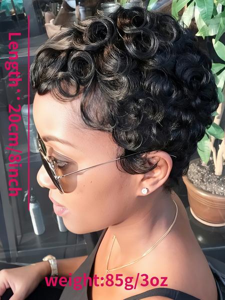 Curly Pixie Cut Wig Short Bob Wig for Women 100% Human Hair Wig 99J 4# Natural Color Finger Wave Full Machine Made Wig Pixie Wigs Wavy Wigs