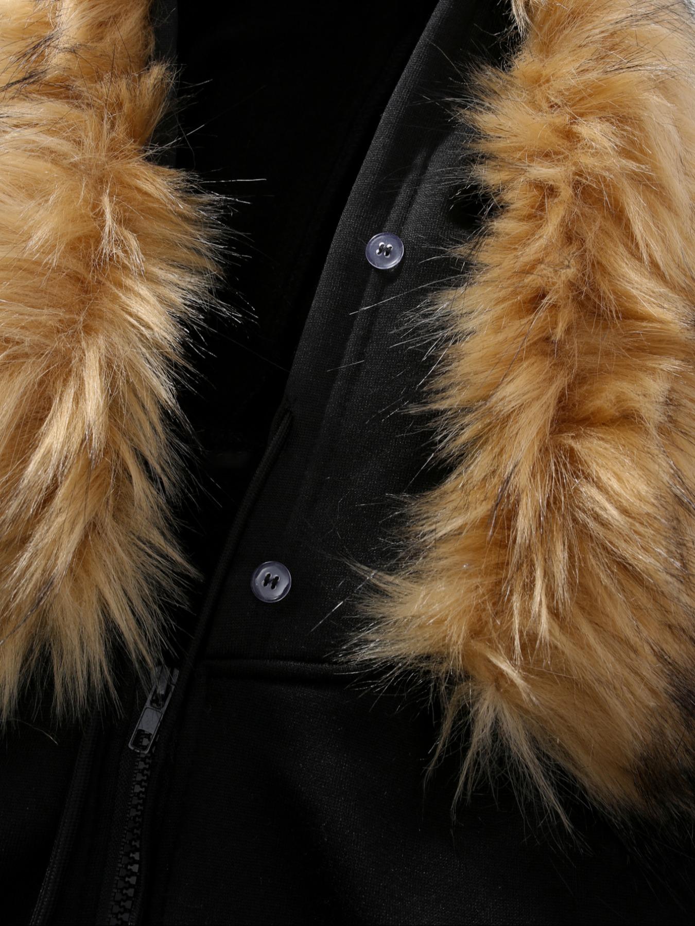 Men's Zipper Hoodie with Fur Collar, Angel Print Design, Casual Loose-Fitting Sweatshirt, Durable Fabric, Fall & Winter Wear