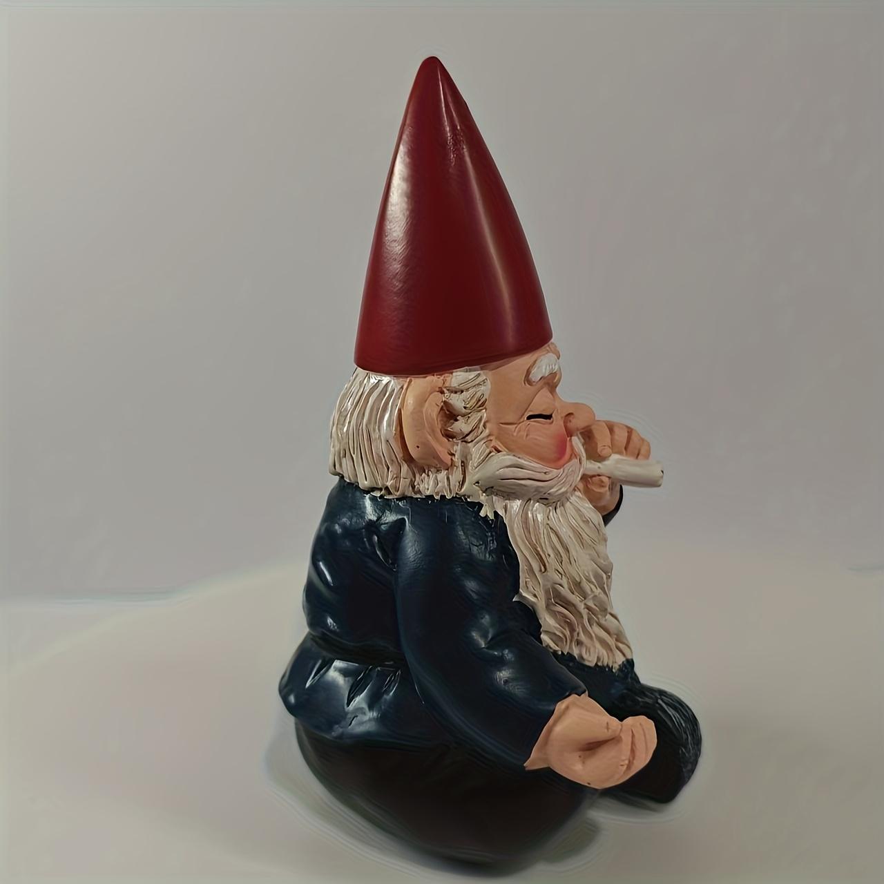 Smoking gnome garden statue-resin gnome sculpture, suitable for outdoor decoration, perfectly matched with courtyard and lawn-charming fairy tale theme