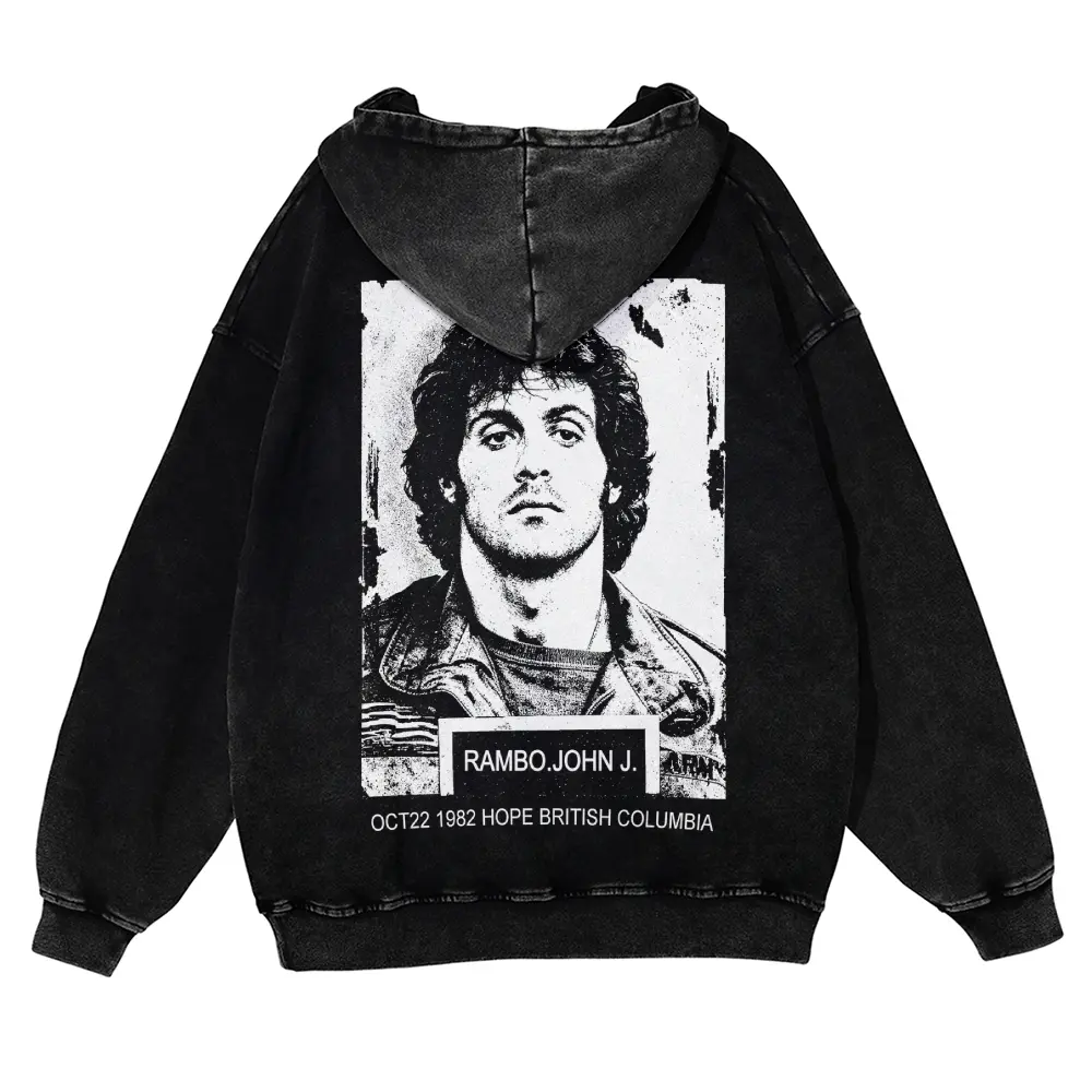 Unisex John J. Rambo Vintage Mugshot Military Tough Guy Style Graphic Washed hoodie Personalized Pattern Y2k Clothing Round Neck Washed hoodie,Women's Clothing 100% Cotton, Menswear, Top, Vintage Style,Summer Casual Oversized