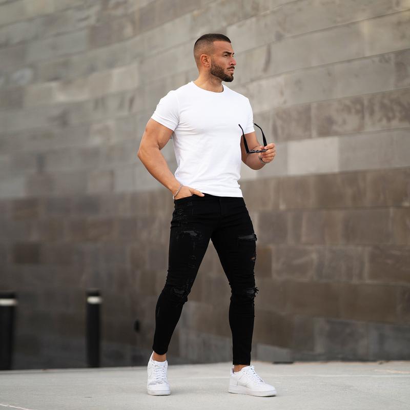 GINGTTO Men's Slim Fit Ripped Stretch Skinny Jeans Distressed Tapered Leg Fashion Pants