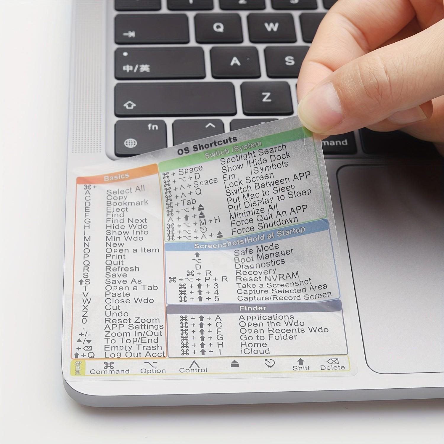 2026 Mac Shortcut Stickers for 13- 16inch MacBook Pro/Air- Transparent, 2pcs- Help You Quickly Access Your Favorite Functions and Applications!