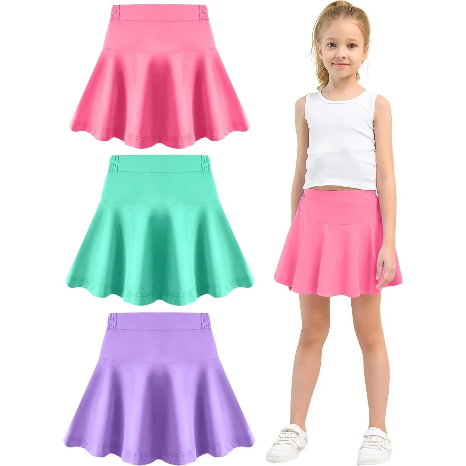 Toddler Girls Athletic Skort with Built-in Shorts Golf Tennis Cheer Uniform Outfit(Gift)