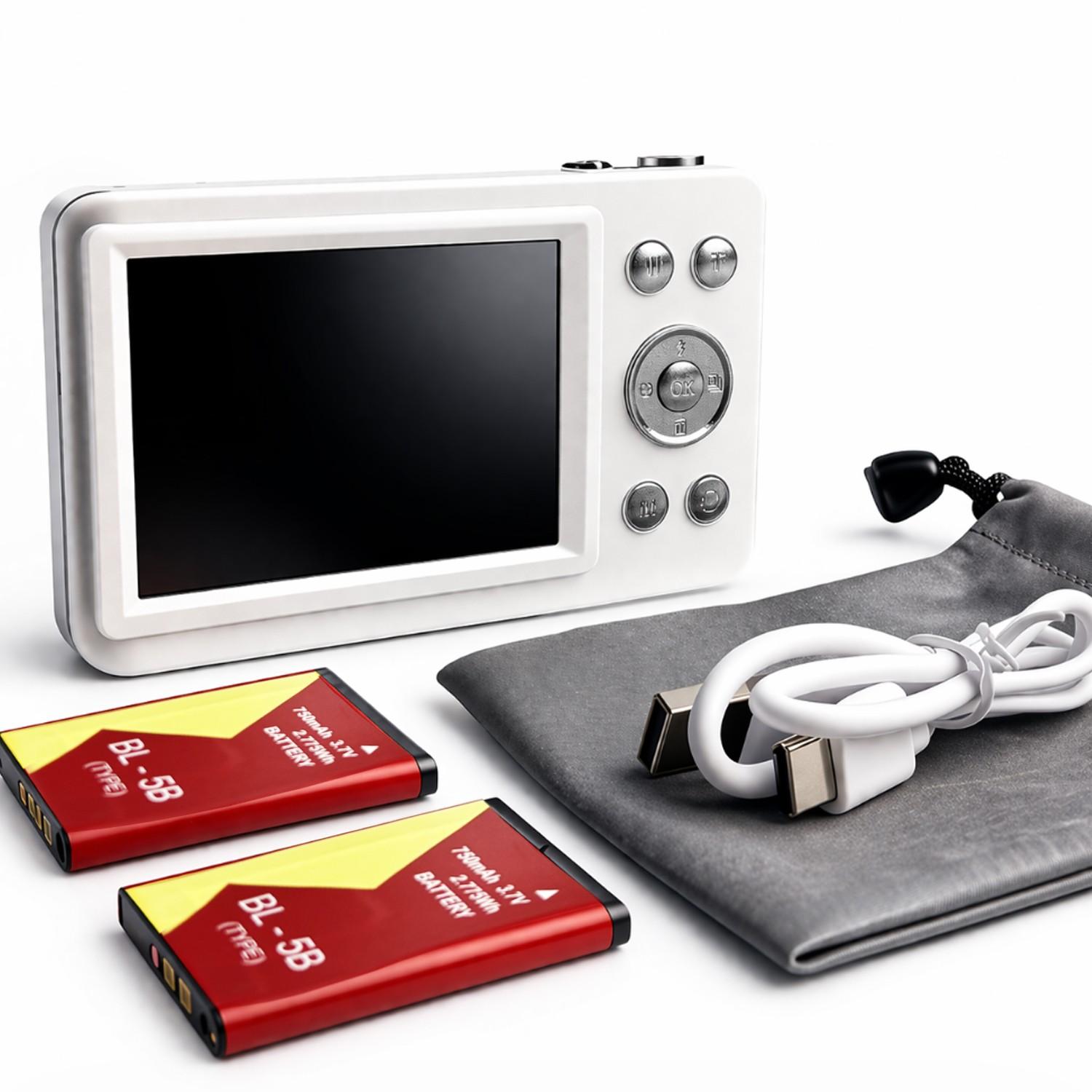 Digital Video Camera for Travel, Outdoor Photography, 1080P Lens, Auto Focus, Image Stabilization, 16x Zoom, 32GB Card, Dual Batteries