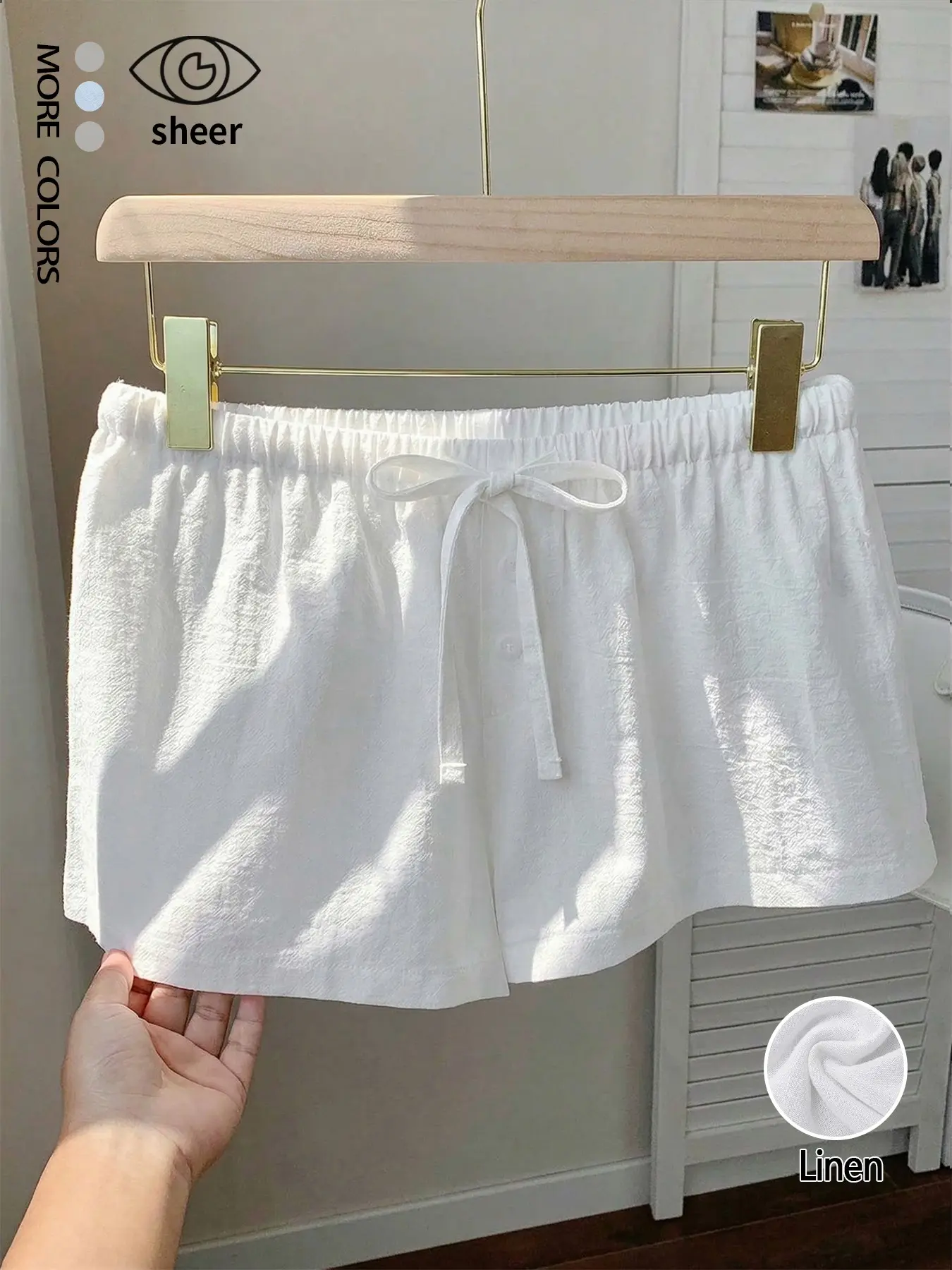 Women's Linen Shorts, Everyday Lounge Shorts, Casual, Basic, Summer Loose Fitted Baggy Drawstring Adjustable Elastic Waist Wide Leg Shorts Lounge Boxers Pants Solid Color Breathable Beach Dolphin Shorts Bottoms