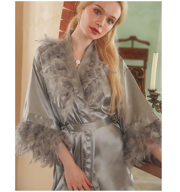 Elegant Feather Bride Robe Personalized Name and Date Robe Bride Bridesmaid Bathrobe Birthday Party Gown Add Any Text Robe