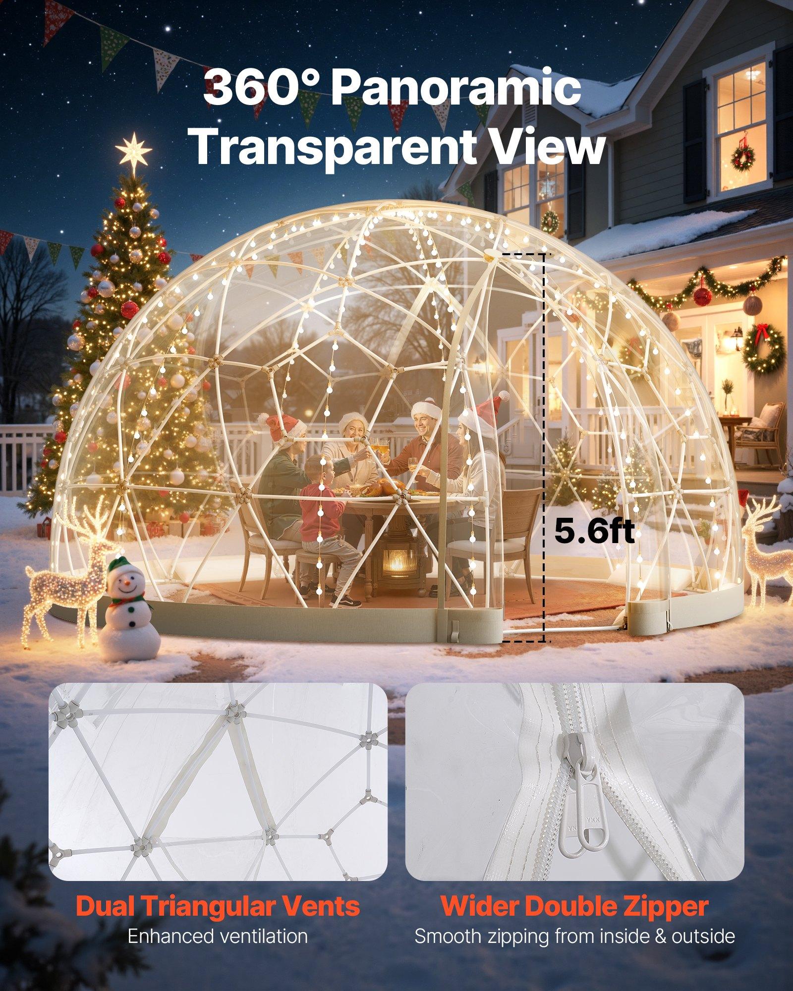 VEVOR Garden Dome Igloo, 12x 7.2 ft Outdoor Clear Bubble Tent for 4-7 Person, Weatherproof Geodesic Dome Greenhouse with Window, PVC Igloo Tent for Backyard Patios Camping Party Wedding