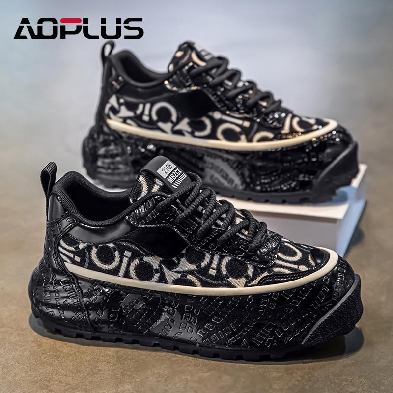 AOPLUS Men's Graphic Sneakers – Stylish Black & White Print Shoes for Bold Fashion