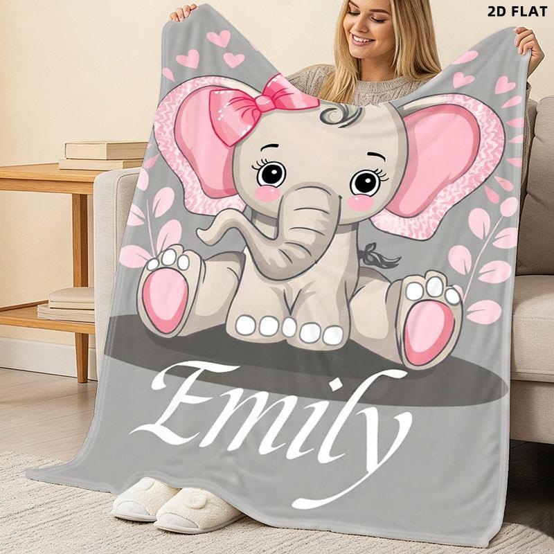 Cute Cartoon Elephant Printed Throw Blanket, Single - sided Printing, Multiple Specifications Available, Soft Fabric, Perfect for Napping, Decorative & Practical, Featuring Emily & Whimsical Elements