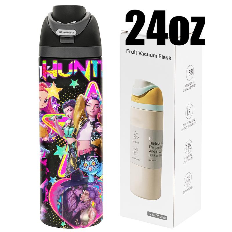 AuraCup 1pc 19/24/32oz KPop Demon Hunters Stainless Steel Tumbler, Anime Boys Comic Print, with Lid and Straw, Keep Hot 12H / Ice Drinks 24H, Great for Travel, Office, Unique Gift for music Lovers, KPop Demon Hunters, Fun Gift for Teens or Pop Culture Fan