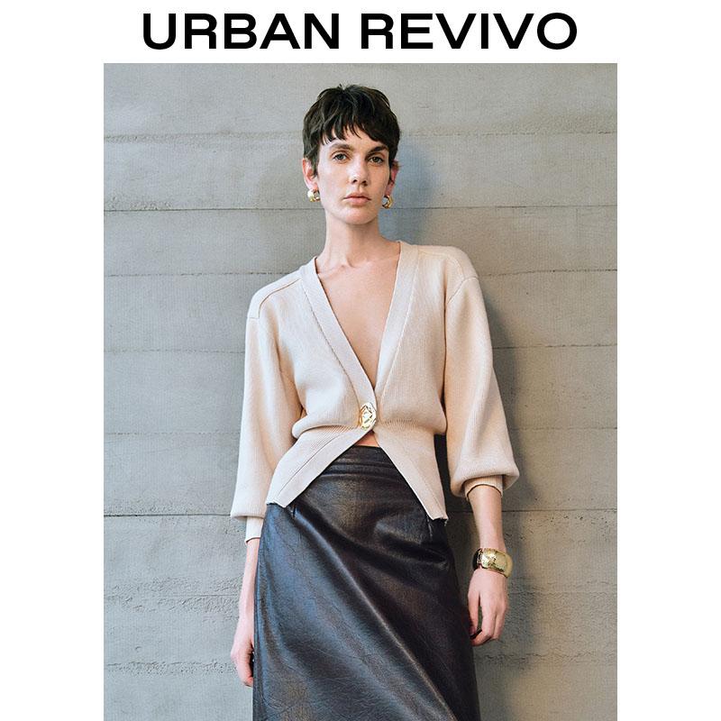 URBAN REVIVO 2026 Women V-Neck One Button Skater Knitted Cardigan Tops Knitwear  Casual Outfit Clothing Girl Elegant Fashion Trendy and Versatile SpringStatements