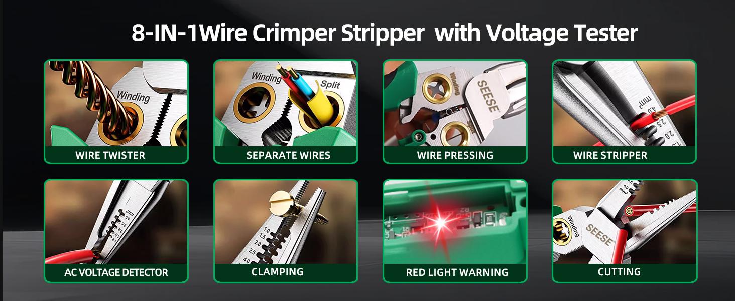 【DealsForYouDays】SEESE 8 in 1 Wire Stripper Twister for Cutting and Pulling Wires, Voltage Tester Pliers,Cable Scissors, 12V to 250V Live,Null,Hot Wire Judgment AC DC, Audible and Flashing LED Alarms 【DealsForYouDays】SEESE 8 in 1 Wire Stripper Twister for Cutting and Pulling Wires, Voltage Tester Pliers,Cable Scissors, 12V to 250V Live,Null,Hot Wire Judgment AC DC, Audible and Flashing LED Alarms