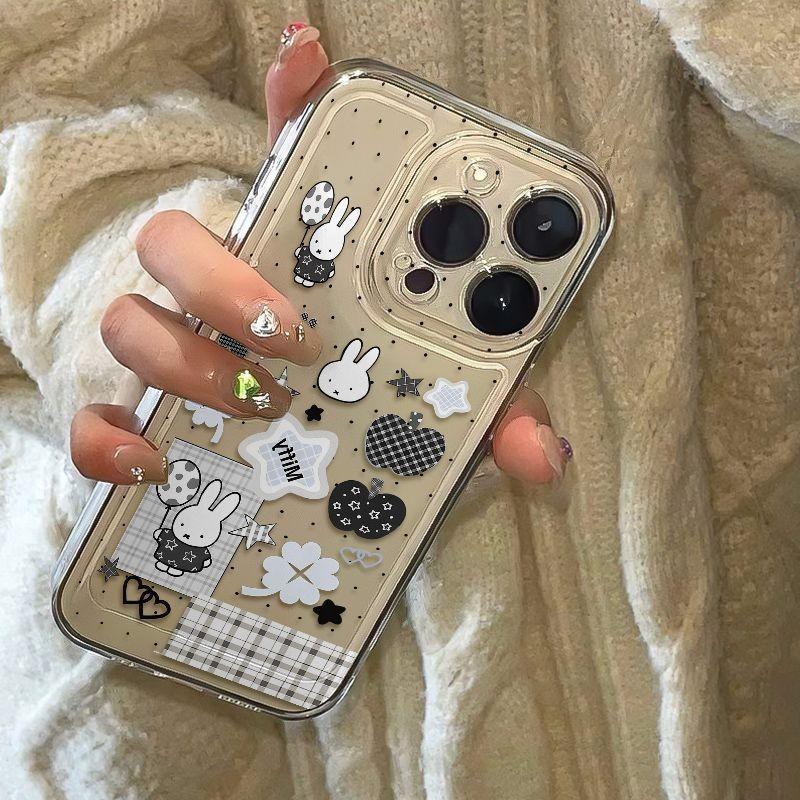 Cartoon Rabbit Phone Case, Polka Dot Transparent Anti-Drop, Compatible with iPhone 17/17 Pro Max, Trendy Style