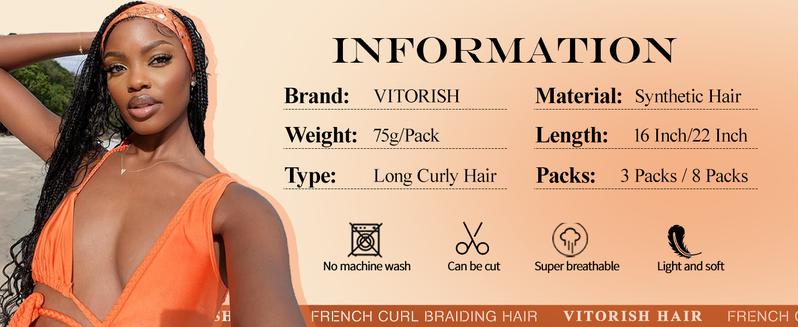 Synthetic French Curl Braiding Hair for Black Women 22Inch 8Packs Curly Braiding Hair for Box Braids 75g/Pack Bouncy French Curly Braiding Hair Extensions (22Inch,8 Packs,33#)