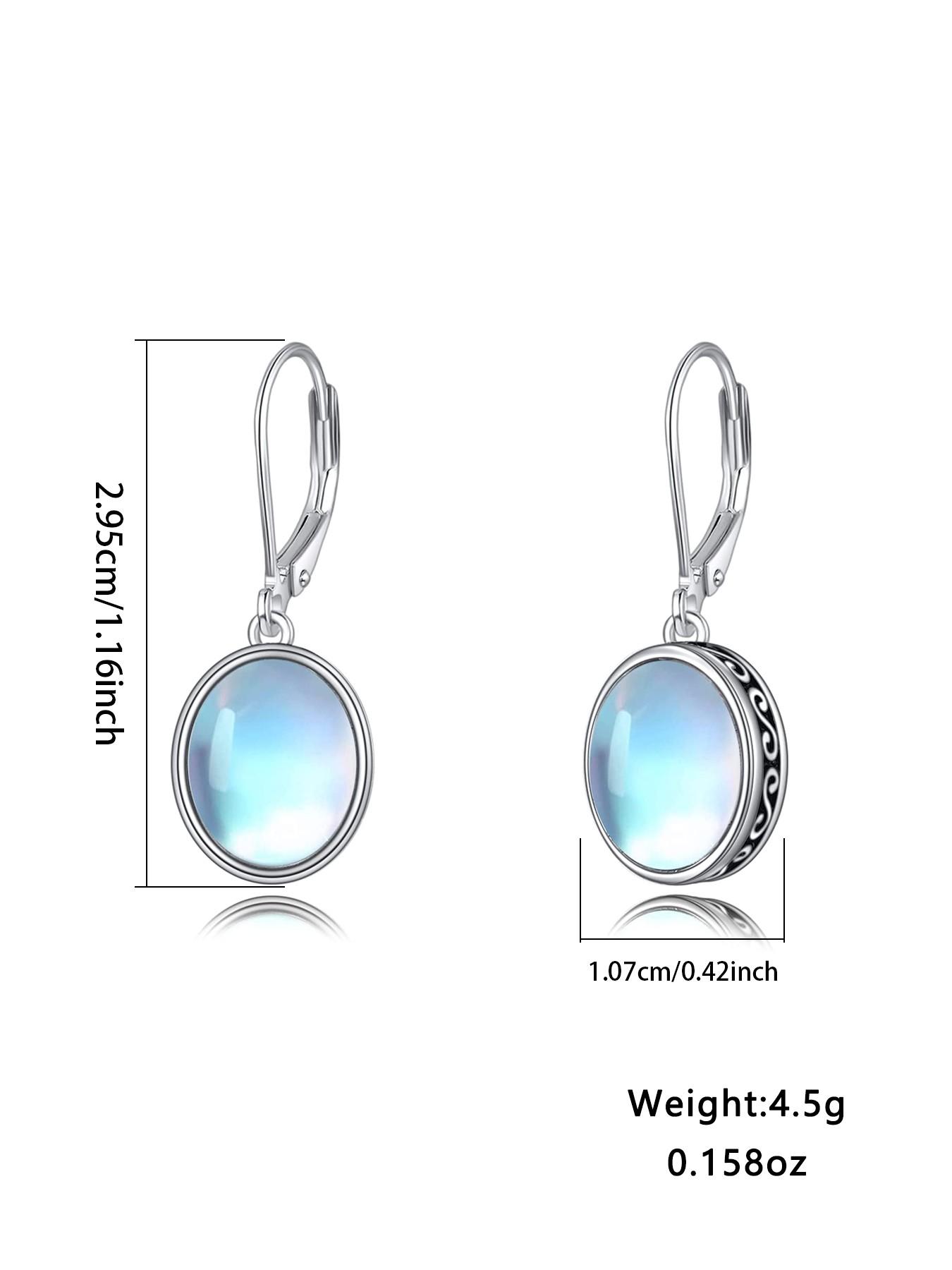 Women's 925 Silver Vintage Bohemian Oval Moonstone Dangle Earrings, Hypoallergenic Fashion Jewelry, Perfect for Daily Wear and Gifts