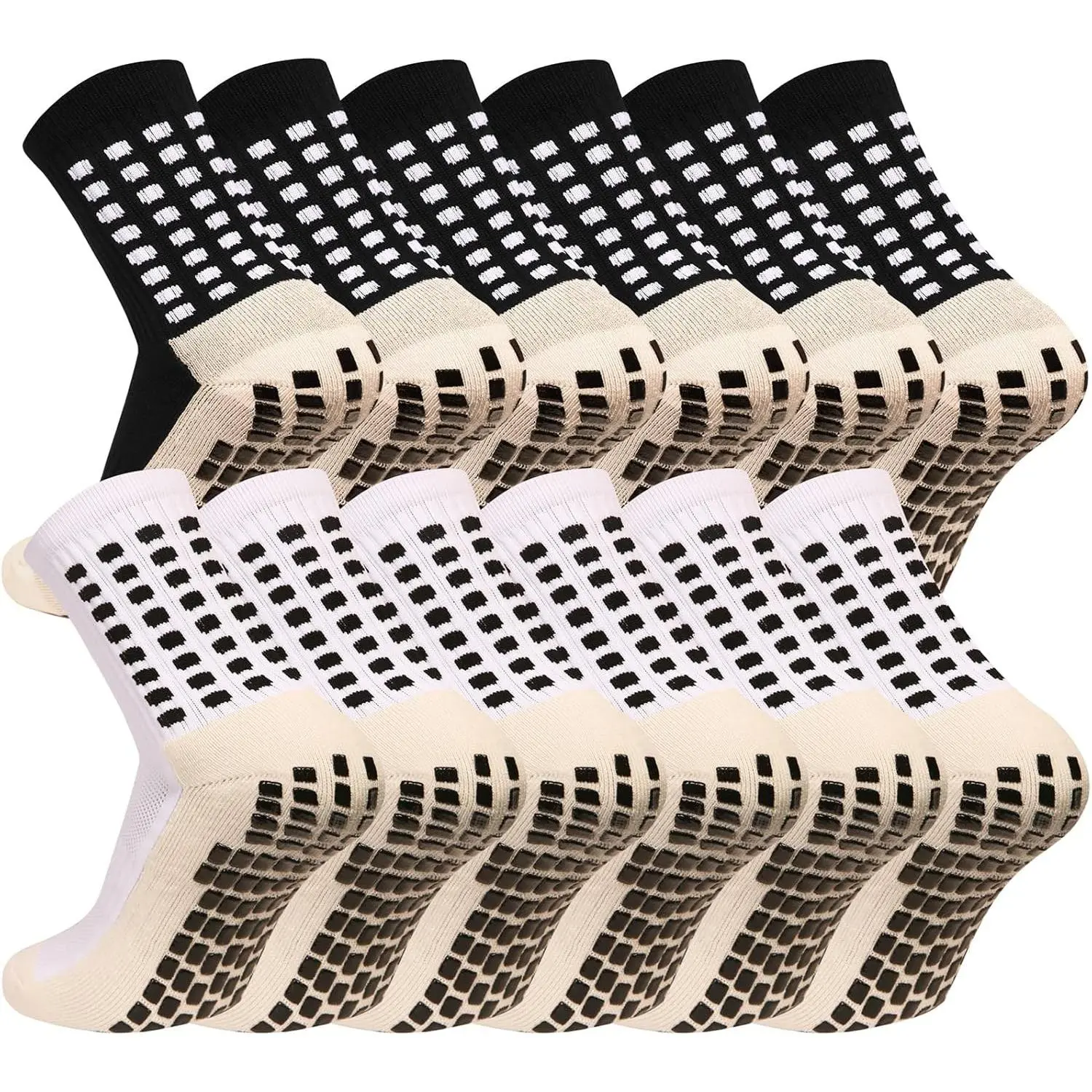 2/6 Pairs Kids Grip Soccer Socks Cushioned Non Slip Grippy Youth Football Basketball Athletic Sports Socks