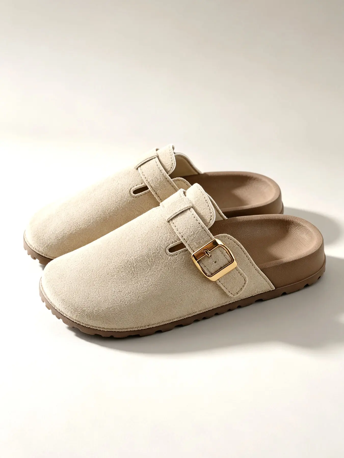 Men's Adjustable Gold Buckle Mule Slip-Ons, Solid Matte Fabric Thick Sole Casual Sandals, 4 Colors, All-Season Outdoor Lazy Shoes