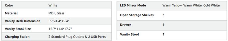 LIKIMIO Small Makeup Vanity Desk with Mirror and Lights, Vanity Table Set with Storage Drawer, Chair and Three Shelves, Bedroom LIKIMIO Small Makeup Vanity Desk with Mirror and Lights, Vanity Table Set with Storage Drawer, Chair and Three Shelves, Bedroom