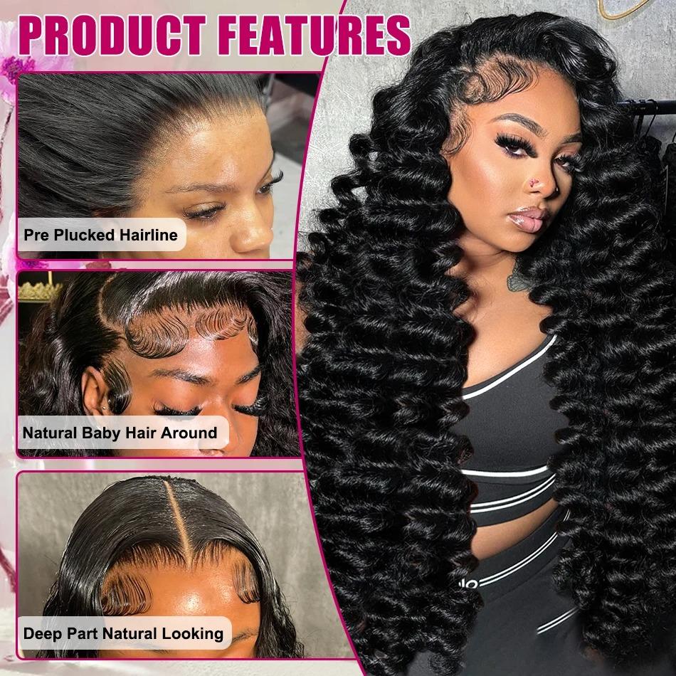 Loose Deep Wave Lace Front Wigs Human Hair 200 Density Glueless Wigs for Women Blended Hair Loose Wave 13x4 HD Transparent Lace Front Wigs Pre Plucked with Baby Hair Natural Black Color