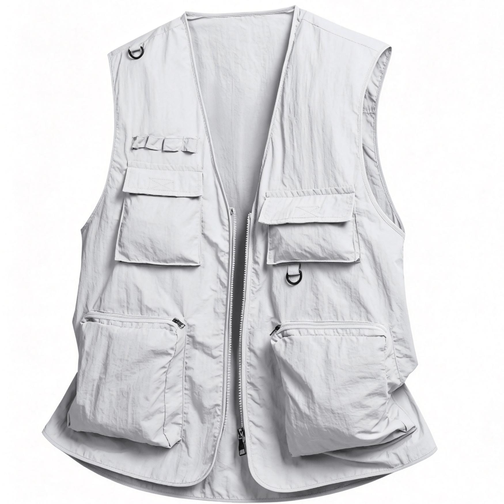 Men's Lightweight Tactical Waistcoat - Casual Polyester Slim-Fit Sleeveless Outerwear with Multi-Pockets, Zip-Up Closure for Outdoor, Streetwear Menswear Tops