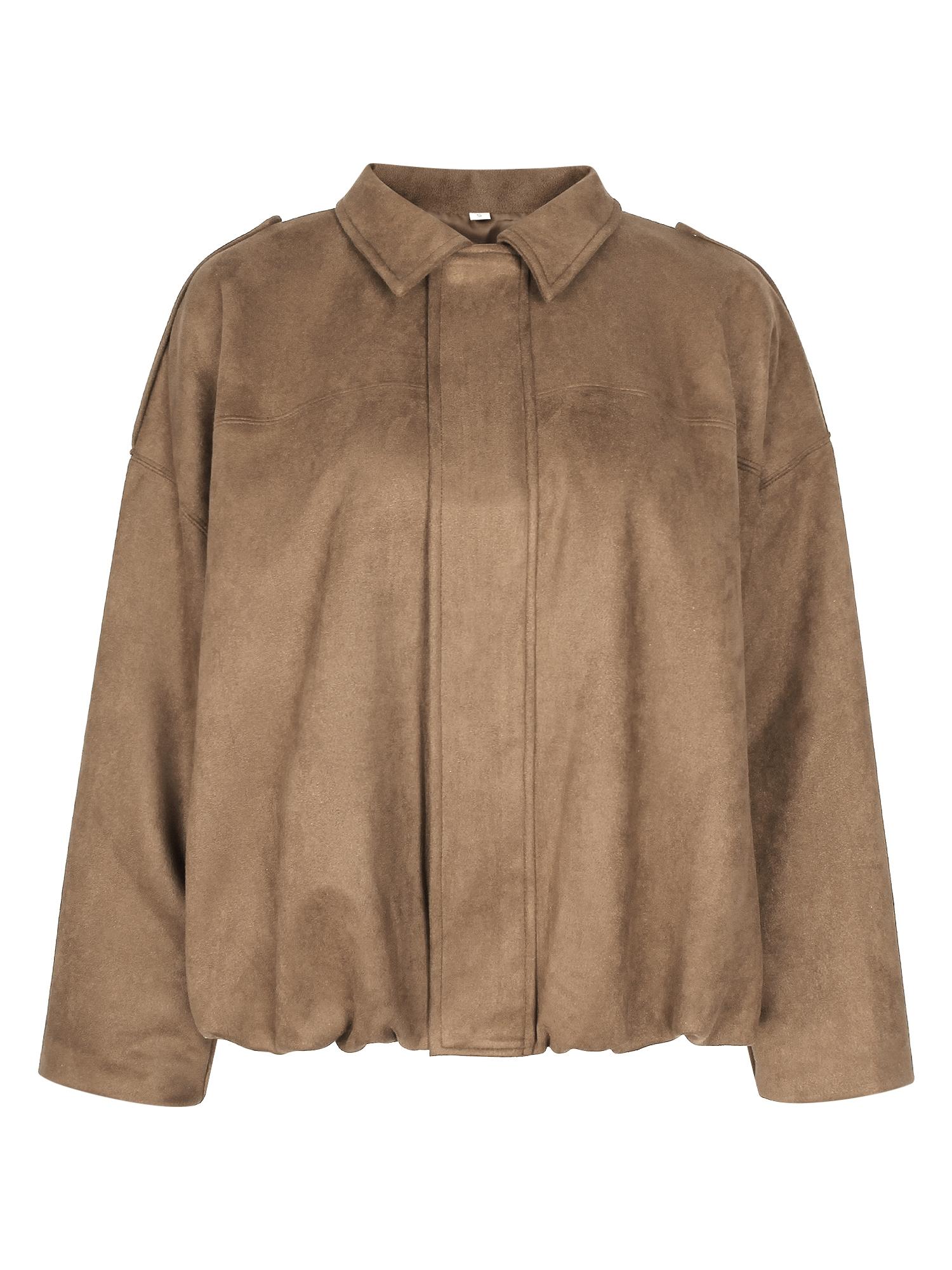 Women Solid Fall Winter Long Sleeve Loose Jacket Ladies Daily Casual Outfit Vintage Coat