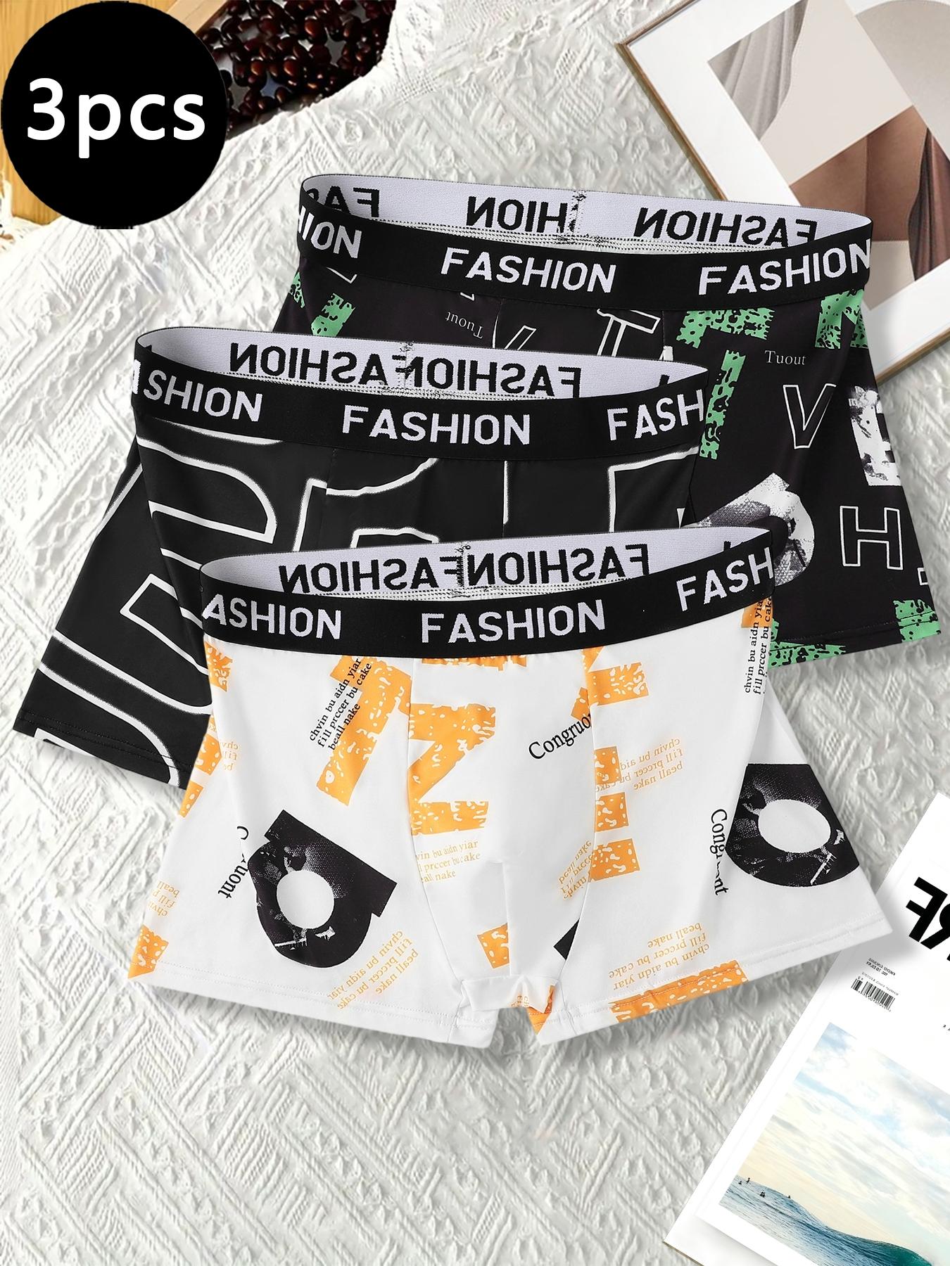 Trendy Letter Print Men's Boxer Briefs 3pcs, Comfortable Elastic Waistband, Multi-Color Options