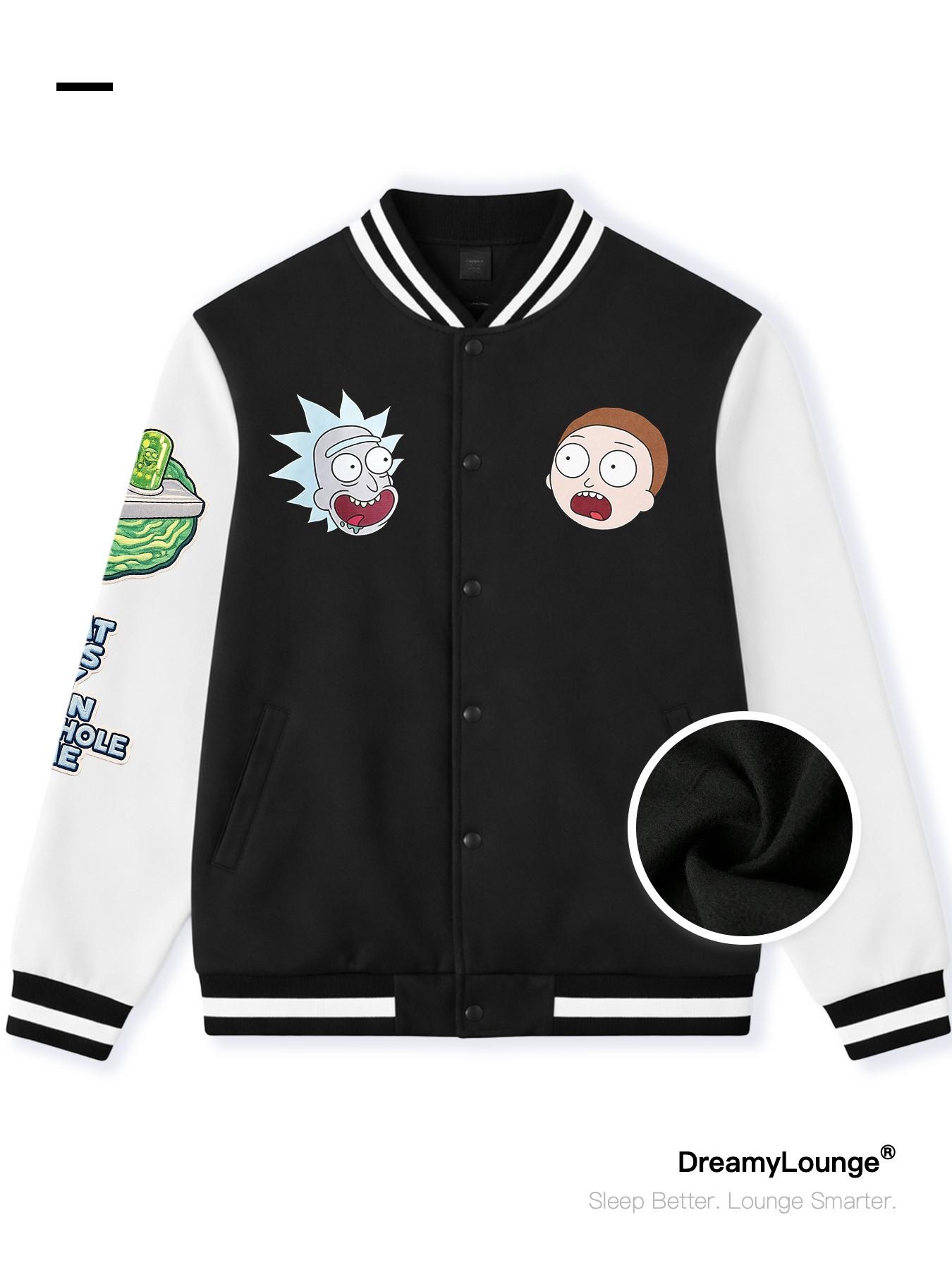 Rick and Morty Universe Gate Monster Print Baseball Jacket, Casual Loose-Fit, Warm and Breathable, Ideal for Outdoor or Home Wear
