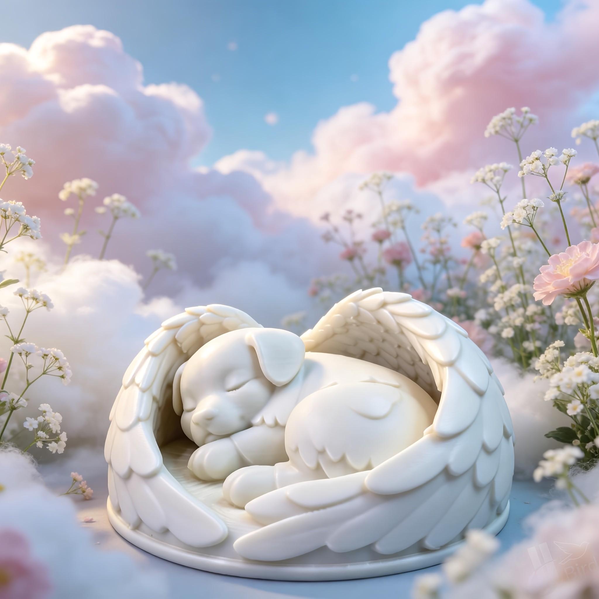 Angel Wings Sleeping Dog Figurine, Cute Style Collectible Handmade Toy, Home Bookshelf Desktop Decoration, Creative Art Display