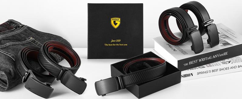 GSOIAX Mens Leather Ratchet Belt Easy Release Adjustable Buckle for Dress & Casual Wear Exquisite Gift Box Packaging Christmas Holidays Idea
