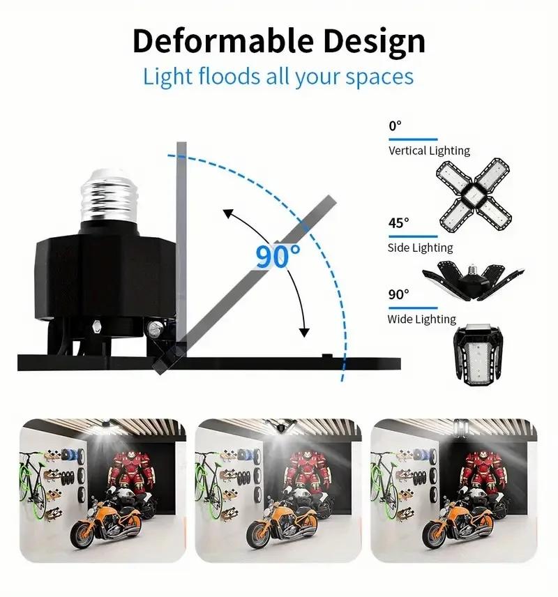 Flexible Panels LED Garage Light E26/e27 Screwed Bulb, Adjustable Lights, Workshop Lighting Bulbs, Industrial Bulbs, Durable & Efficient