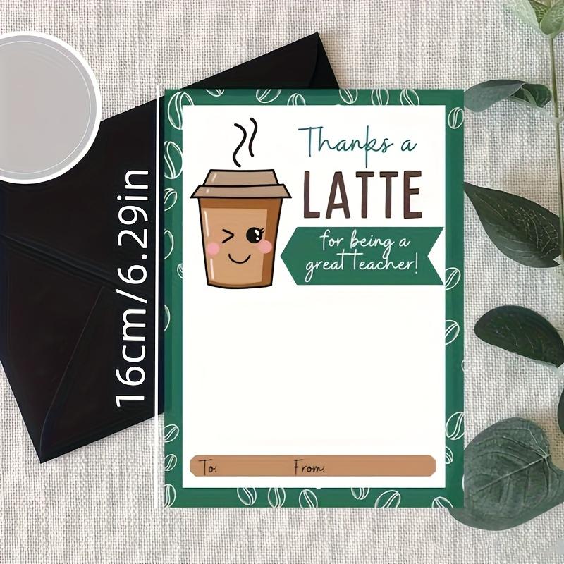 5-Pack 'thanks a Latte' Teacher Thank You Gift Card Holders, DIY Coffee Theme Cards, Perfect for End-Of-Year or Christmas Gifts