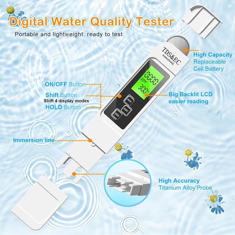 2026 Upgraded 4-in-1 Digital TDS Meter - Digital Water Quality Tester for TDS, EC and Temperature (°C/°F) | 0-9990 ppm Range | Suitable for Drinking Water, Reverse Osmosis Systems, Aquariums and Swimming Pools inflatable pool Modern