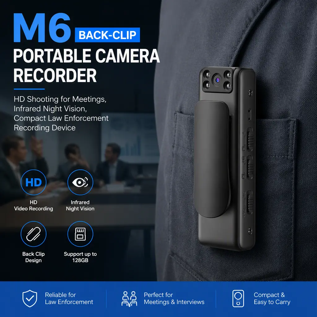 Handheld M6 Portable Recording Device, Back‑Clip HD Camera, Infrared Night Vision, For Meeting Documentation & Law Enforcement