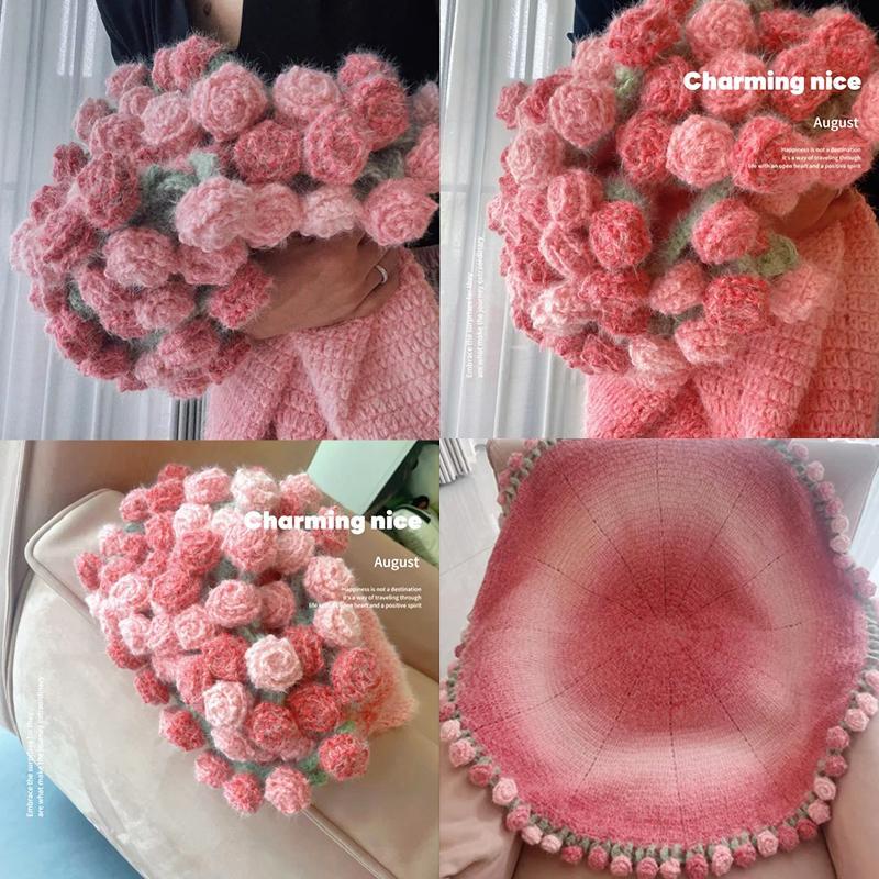 Hand Woven Knitted Tapestry Girls Women Crochet Rose Blanket Flower Bouquet Blanket New Year Birthday Valentine's Day Gifts