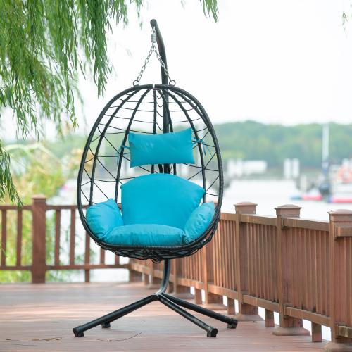 【Bellemave】Egg Chair with Stand Indoor Outdoor Swing Chair Patio Wicker Hanging Egg Chair Hanging Basket Chair Hammock Chair with Stand for Bedroom Living Room Balcony